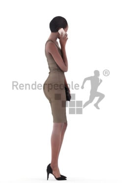 3d people evening, black 3d woman standing and calling