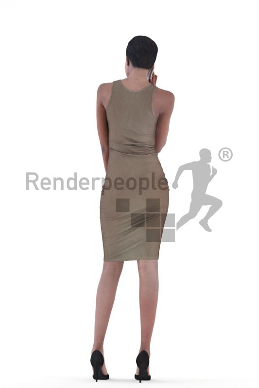 3d people evening, black 3d woman standing and calling