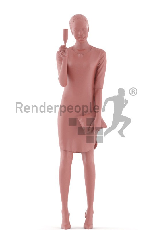 3d people evening, black 3d woman standing and drinking