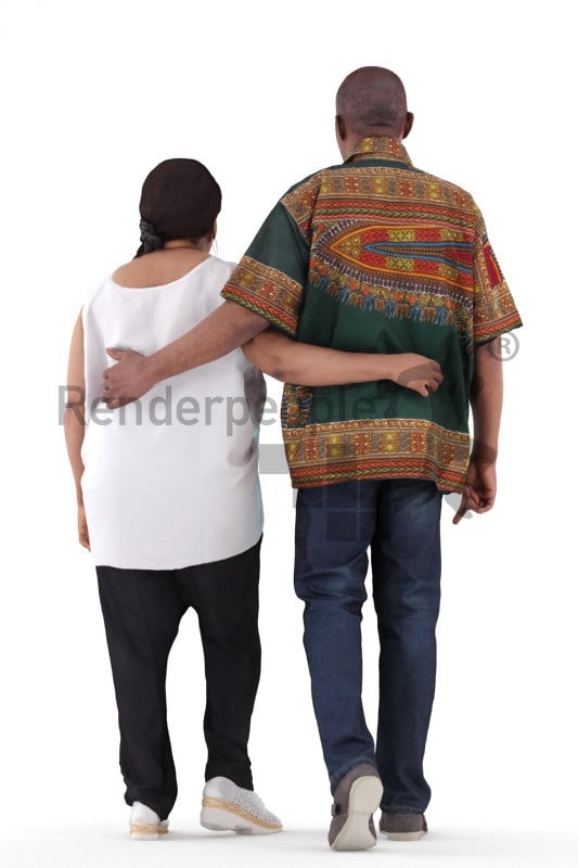 3d people casual, black 3d man couple group walking