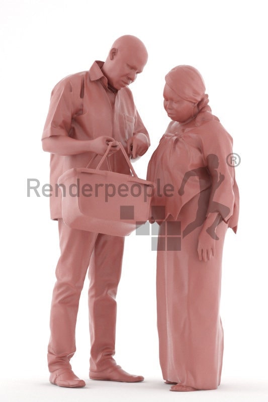 3d people casual, black 3d man couple group standing and shopping
