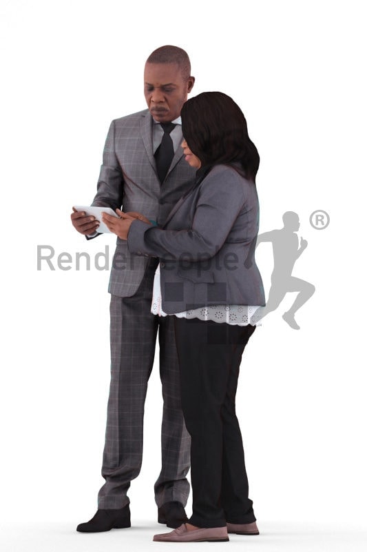 3d people business, black 3d human couple group holding tablet