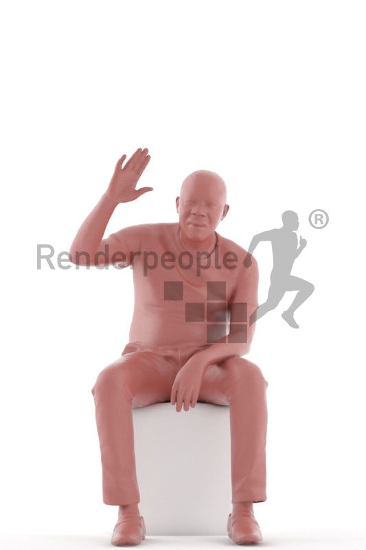 3d people casual, black 3d man sitting and waving