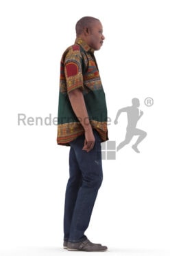 Scanned 3D People model for visualization – elderly black man in traditional shirt, standing