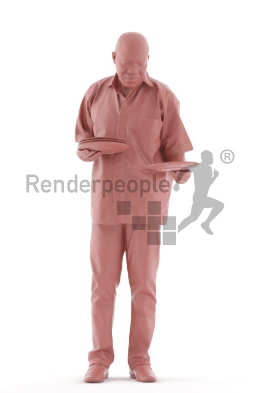 3d people casual, black 3d man standing and holding plates