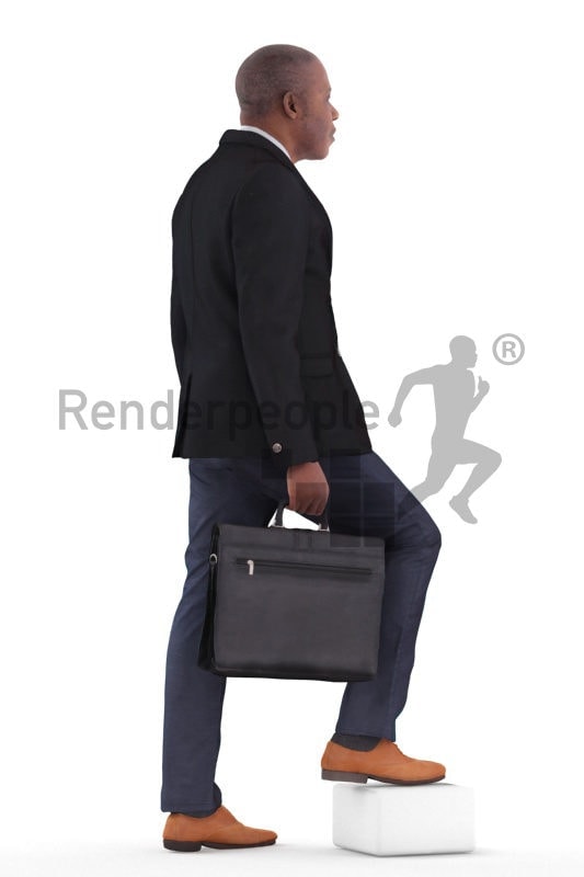 3d people business, black 3d man walking and climbing stairs