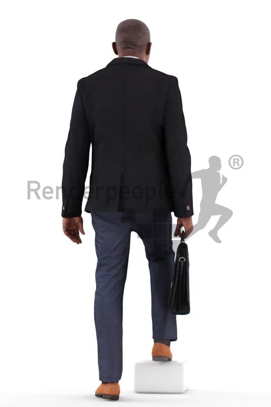3d people business, black 3d man walking and climbing stairs