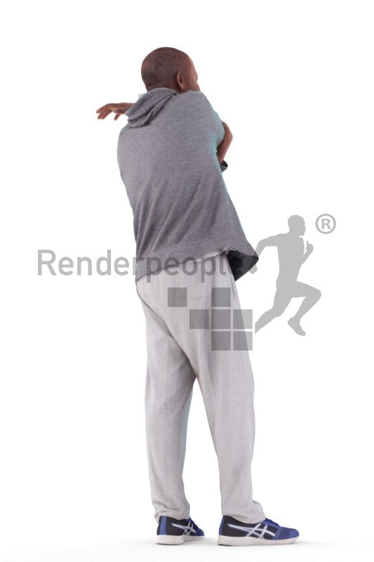 3d people sport, black 3d man standing and stretching