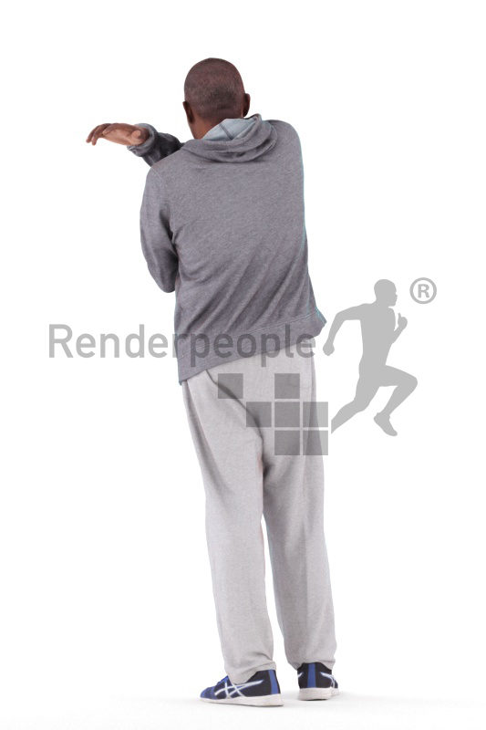3d people sport, black 3d man standing and stretching