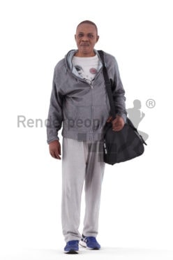 3d people sport, black 3d man walking and carrying sports bag