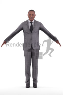 Rigged and retopologized 3D People model – older black man in business suits