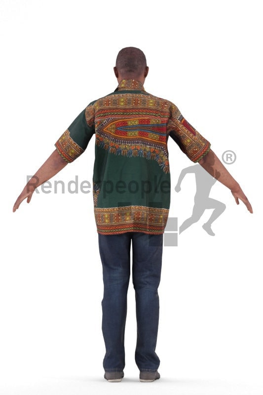 Rigged and retopologized 3D People model, black man in traditional clothing