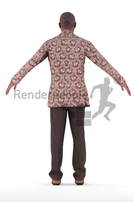 Rigged 3D People model for Maya and 3ds Max – elderly black man in traditional outfit