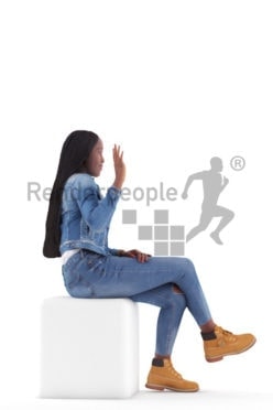 3d people casual, black 3d woman sitting and waving