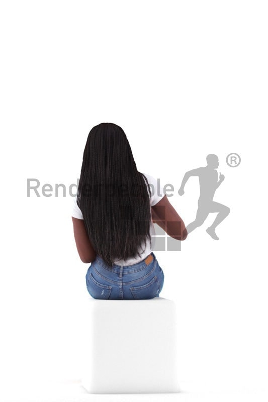 3d people casual, black 3d woman sitting and eating