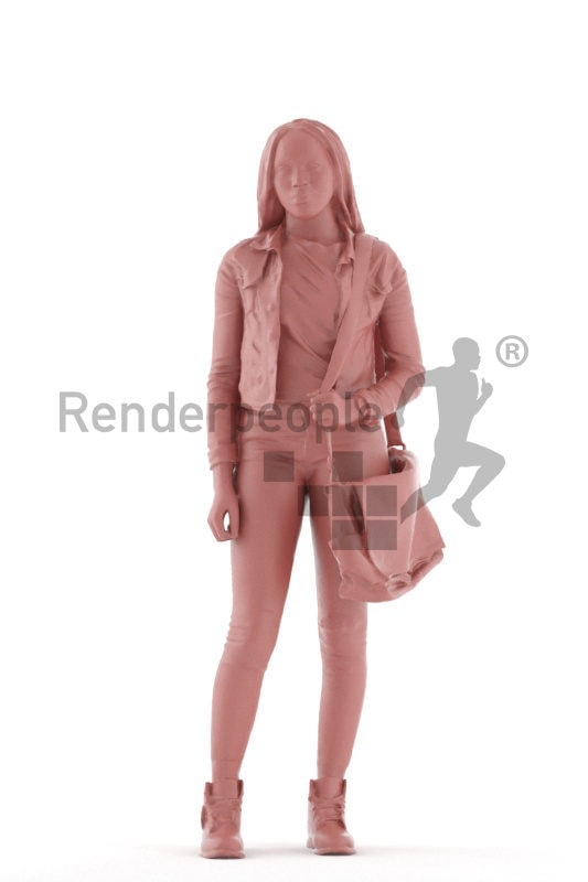 3d people casual, black 3d woman standing and holding bag