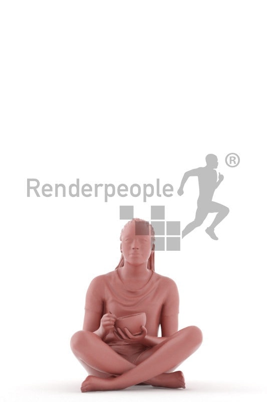 3d people sleepwear, black 3d woman sitting and holding bowl