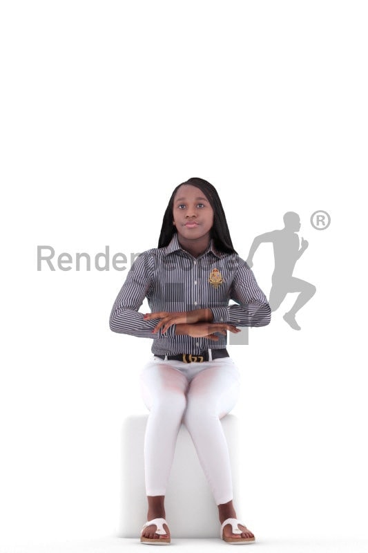 3d people casual, black 3d woman sitting