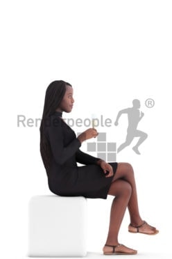 3D People model for 3ds Max and Maya – black woman, event look, sitting and drinking champagne