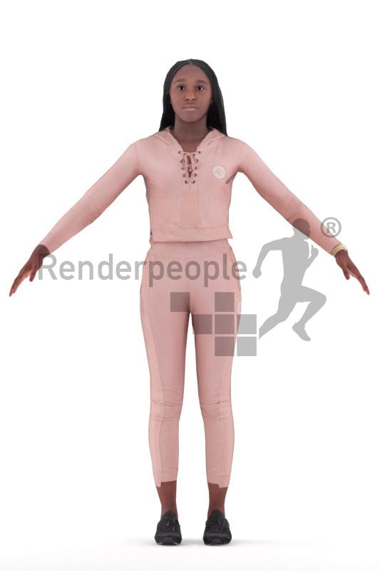 Rigged human 3D model by Renderpeople – black woman, sports wear