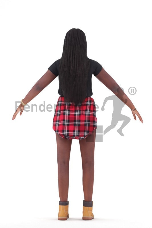 Rigged human 3D model by Renderpeople, black woman, casual, streetwear