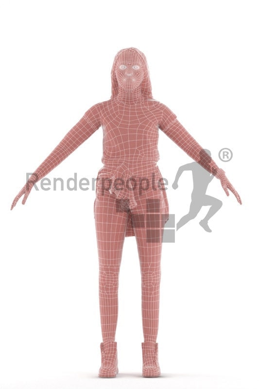 Rigged human 3D model by Renderpeople, black woman, casual, streetwear