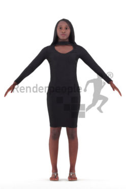 Rigged and retopologized 3D People model – black woman in a dress, event