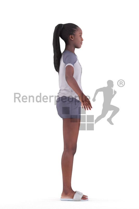 Rigged 3D People model for Maya and 3ds Max – black woman in shorty pyjama