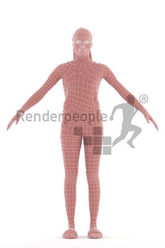 Rigged 3D People model for Maya and 3ds Max – black woman in shorty pyjama