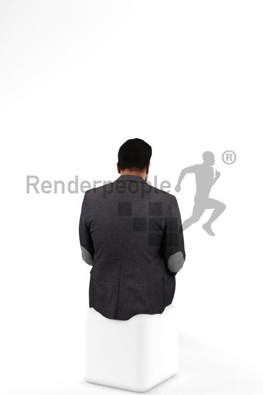 3d people business, indian 3d man waering a suit sitting looking at his tablet