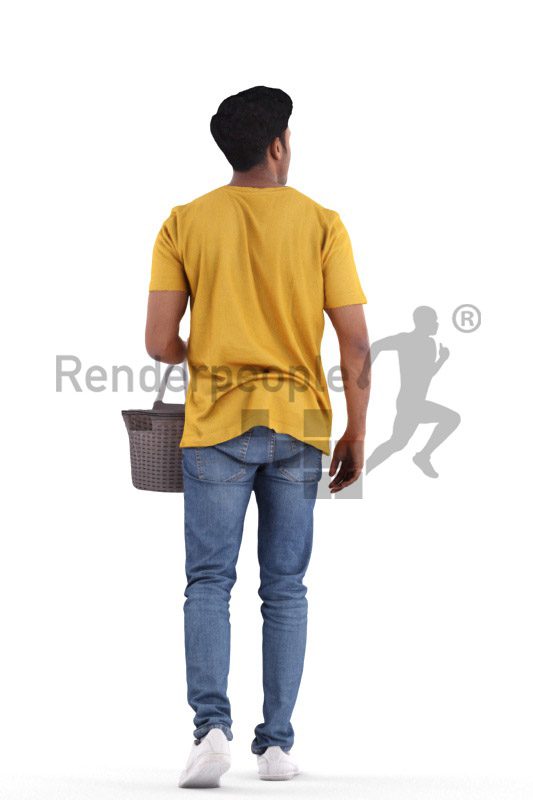Scanned human 3D model by Renderpeople – indian man in daily outfit, walking with basket