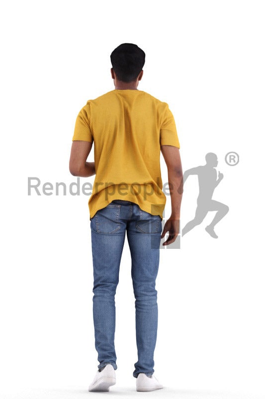 Posed 3D People model by Renderpeople – indian man in daily outfit, walking with coffee to go cup