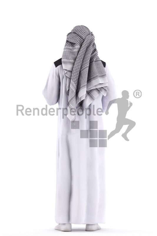 Posed 3D People model for renderings – middle eastern man in traditional clothing, standing and talking
