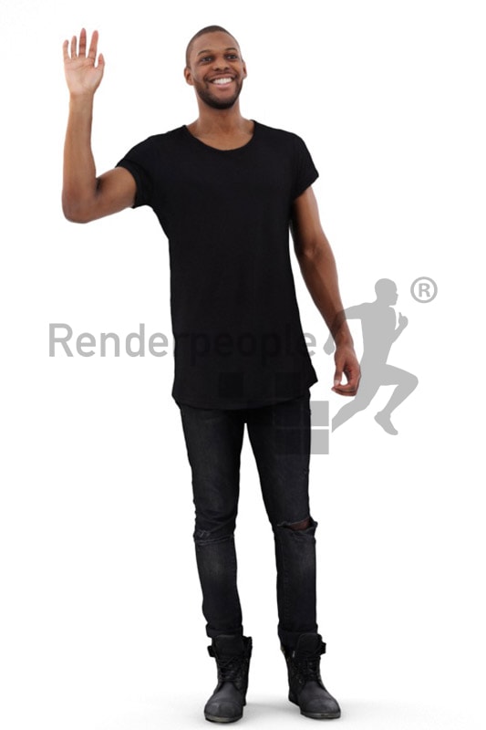3d people casual, black 3d man waving