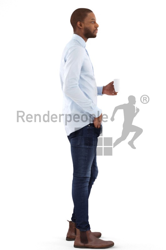 3d people business, black 3d man holding a cup