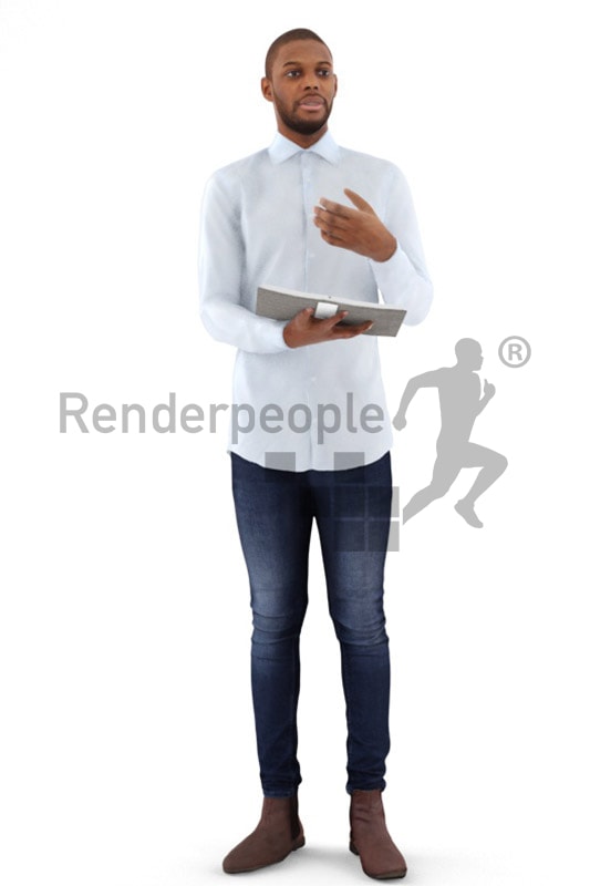 3d people busniess, black 3d man holding a folder