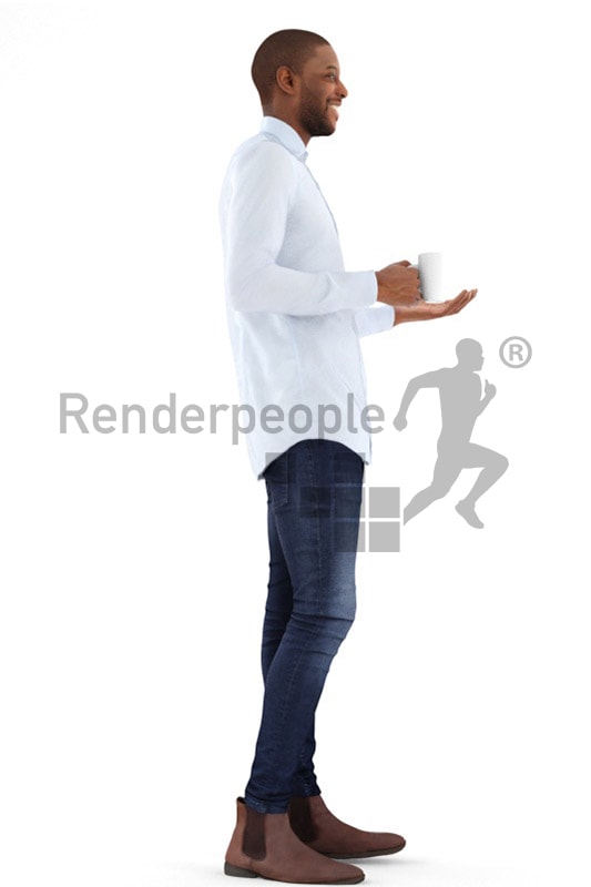3d people business, black 3d man holding a cup and talking