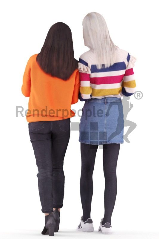 3d people casual, asian 3d group women walking and talking