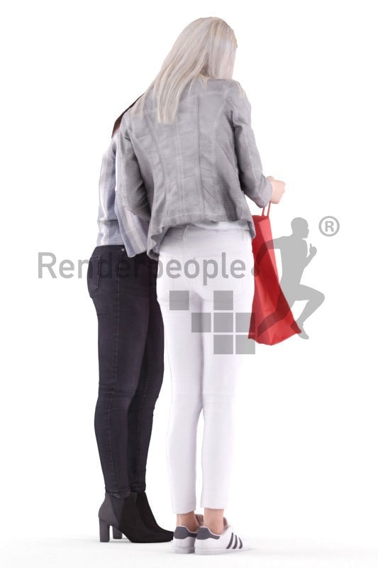 3d people casual, asian 3d group women standing and shopping