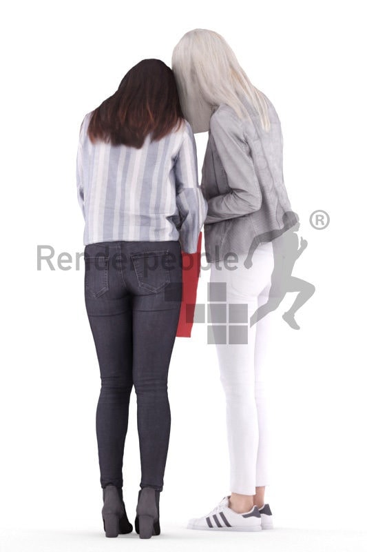 3d people casual, asian 3d group women standing and shopping