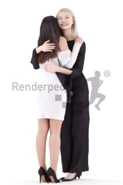 3d people event, asian 3d group women standing and hugging