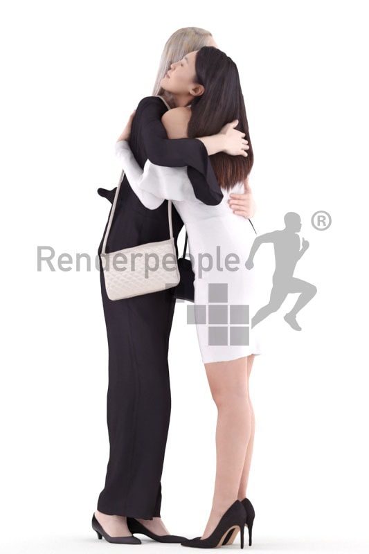 3d people event, asian 3d group women standing and hugging