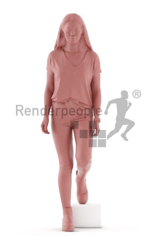 3d people casual, asian 3d woman walking stairs