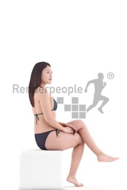 3d people swimwear, asian 3d woman sitting and talking