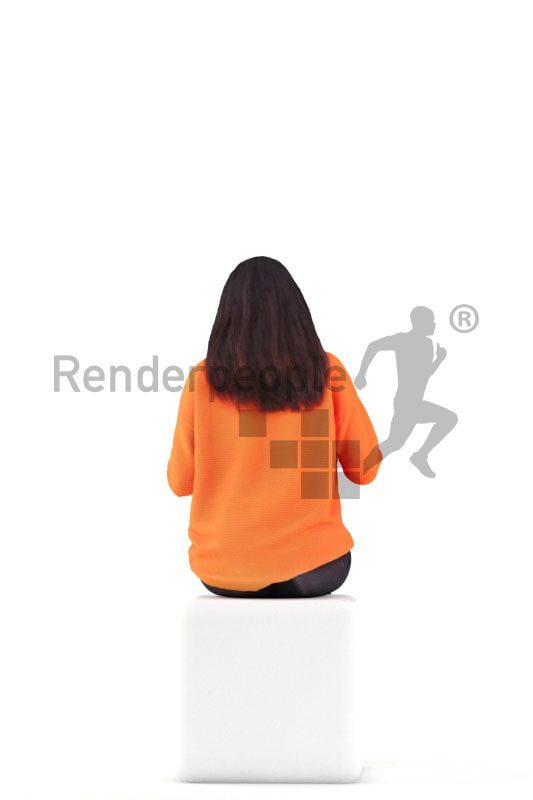 3d people casual, asian 3d woman sitting