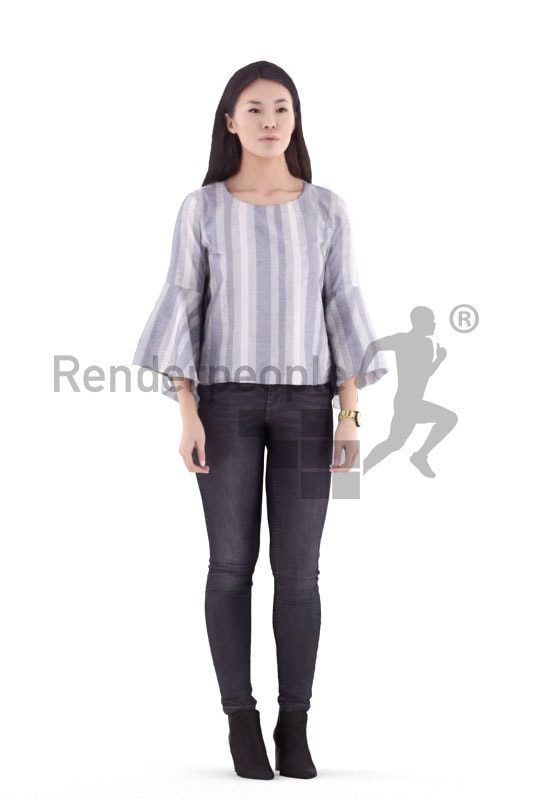 3d people casual, asian 3d woman standing