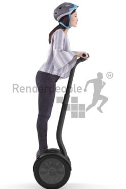 3D People model for 3ds Max and Maya – asian woman in smart casual look, standing on a e-scooter