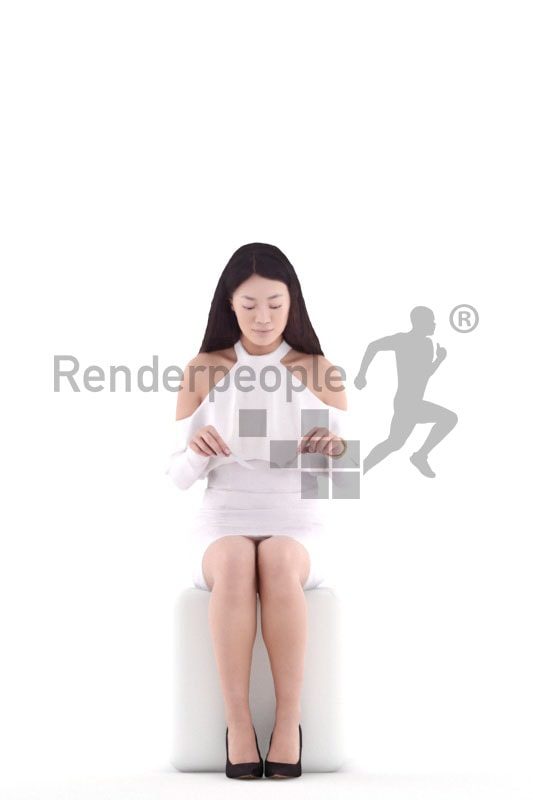 3d people event, asian 3d woman sitting and eating