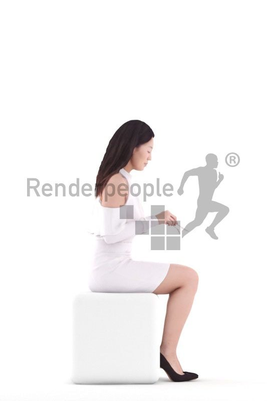 3d people event, asian 3d woman sitting and eating