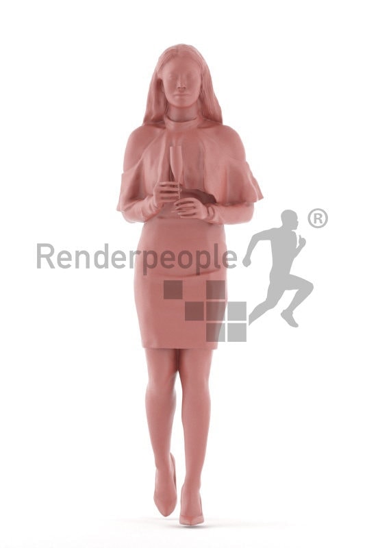 3D People model for 3ds Max and Cinema 4D – asian woman in event dress, walking and holding a glass of champagne